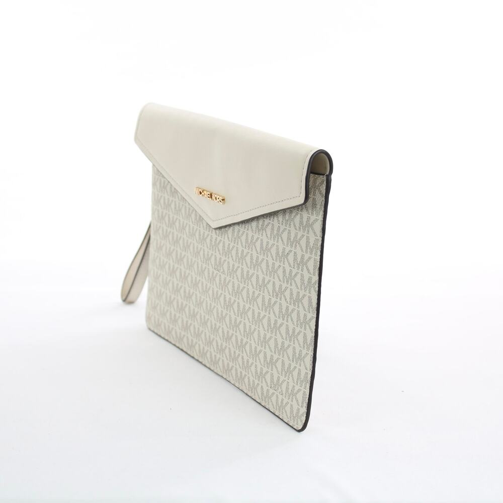 Michael Kors Signature Wristlet Wallet Beige MK Monogram Flap Clutch - Picture 3 of 6